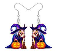 DUOWEI Acrylic Halloween Mystery Witch Dangle Earrings Weird Gifts for Women, Horror Witchy Witch Hat Pumpkin Design, Spooky Holiday Costume Jewellery Accessories (Blue)
