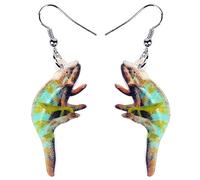 DUOWEI Acrylic Summer Tropic Chameleon Anole Lizard Earrings Charm Dangle Drop Jewelry for Women Girls Teens Kids Lovers Fancy Gifts (Lime)