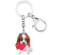 DUOWEI Brown Cavalier King Charles Spaniel Dog Keychain Cute Acrylic Puppy Keyring Purse Bag for Women Teen Girl (Red)