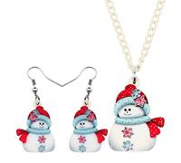 DUOWEI Christmas Snowman Acrylic Jewelry Gift Sets | Includes Drop Dangle & Pendant Necklace