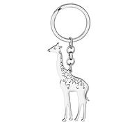 DUOWEI Cute Couple Gift Giraffe Keychain Keyring Giraffe Jewelry Backpack Giraffes Charms for Girlfriend Boyfriend Him Her, Silver, Medium