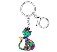 DUOWEI Cute Couple Grey Cat Kitten Keychain Acrylic Pet Keyring Purse Decoration for Women Teen Girl Charm Gift (Cat I)