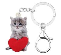 DUOWEI Cute Couple Grey Cat Kitten Keychain Acrylic Pet Keyring Purse Decoration for Women Teen Girl Charm Gift (Red and Grey)