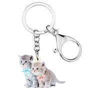 DUOWEI Cute Couple Grey Cat Kitten Keychain Acrylic Pet Keyring Purse Decoration for Women Teen Girl Charm Gift (Grey)