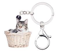DUOWEI Cute Couple Grey Cat Kitten Keychain Acrylic Pet Keyring Purse Decoration for Women Teen Girl Charm Gift (Basket Cat)