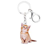 DUOWEI Cute Couple Grey Cat Kitten Keychain Acrylic Pet Keyring Purse Decoration for Women Teen Girl Charm Gift (Tangerine)