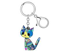 DUOWEI Cute Couple Grey Cat Kitten Keychain Acrylic Pet Keyring Purse Decoration for Women Teen Girl Charm Gift (Ocean)