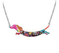 DUOWEI Cute Dachshund Gifts Floral Enamel Dachshund Necklace Pendant Keepsake Memorial for Women Girls Dog Lovers (Rouge)
