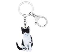 DUOWEI Cute Halloween Black Cat Keychain Key Chain Cat Car Accessories for Women Teen Girls Charms Cat Gifts (White)