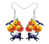 DUOWEI Cute Halloween Pumpkin Black Cat Acrylic Dangle Earrings Gifts for Women Cat Lovers, Spooky Jack O Lantern Design, Halloween Costume Jewellery Holiday Accessories (Yellow)