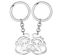 DUOWEI Cute Monkey Keychain Orangutan Keyring Gorilla Jewelry Gifts Backpack Car Keys Charms for Women Girls, Couple Silver, Medium