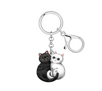 DUOWEI Cute White and Black Cat Kitten Pets Keychain Key Ring for Women Girls Mom Car Keys Wallet Cat Gifts Accessories Charm (Black)