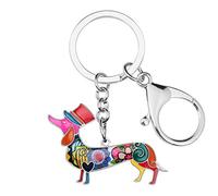 DUOWEI Dainty Enamel Top Hat Dachshund Dog Keychain Alloy Cute Pets Keyring Handbag Charm Gifts for Women Girl - Multi - Medium