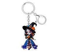 DUOWEI Day of the Dead Horror Voodoo Doll Keychain Keyring Halloween Gifts for Women, Creepy Dolls Skull Jewellery Accessories (Black)