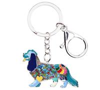 DUOWEI Enamel Cavalier King Charles Spaniel Keychain Pet Keyring Handbag Charm Gifts for Women Girls - blue - Medium