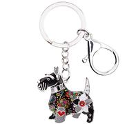 DUOWEI Floral Enamel Scottish Terrier Keychain Zinc Alloy Pet Keyring Bag Car Decoration for Women Girl Charm Gift (Black)