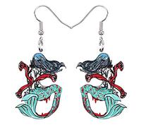 DUOWEI Halloween Black Mermaid Bones Skull Cat Earrings Acrylic Weird Cats Dangle Drop Jewelry for Women Teens Girls Gifts (Multicolor)