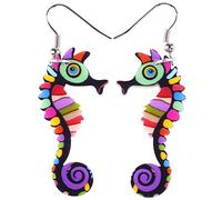 DUOWEI Hippocampus Seahorse Earrings Acrylic Cartoon Dangle Jewelry Gifts for Women (Multicolor)