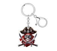DUOWEI Spooky Halloween Pirate Skull Keyring Cool Gifts for Women | Acrylic Creepy Jolly Roger Keychain Skeleton Jewelry for Purse Bag Charms Backpack Accessories