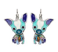 DUOWEI Zinc Alloy Enamel Cute Chihuahua Dog Earrings French Clip Dog Dangle Drop Earrings Jewelry Charms Gifts for Women Teens Girls blue