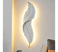 Duowelly Led Sconce Lights Wall Decor with 3 Clours 3000k-6000k,White Art Resin Feather Wall Lamp,Wall Mounted Bedside Light Fixture for Indoor Living Room,Bedrooms,Hallway,L 63CM 1Pack