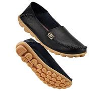 DUOYANGJIASHA Women's Comfortable Leather Loafers Casual Round Toe Moccasins Wild Driving Flats Soft Walking Shoes Women Slip On, Black, 5