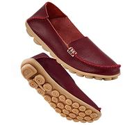 DUOYANGJIASHA Women's Comfortable Leather Loafers Casual Round Toe Moccasins Wild Driving Flats Soft Walking Shoes Women Slip On, 50 WineRed, 5.5 UK