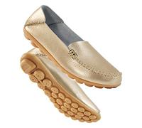 DUOYANGJIASHA Women's Comfortable Loafers Casual Round Toe Moccasins Wild Driving Flats Soft Walking Shoes Women Slip On, Gold, 6.5 UK