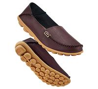 DUOYANGJIASHA Women's Comfortable Loafers Casual Round Toe Moccasins Wild Driving Flats Soft Walking Shoes Women Slip On, 50 Coffee, 2 UK