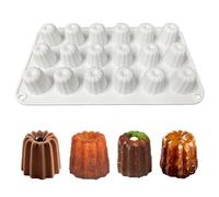 duoyif Cannelé Mould 18 Cavities 32 x 35 mm Cannelé Muffin Tin, Cupcake Mould, Mini Silicone Bread Mold, Cannelé Mould for Cupcakes, Muffins, Bread Cakes, Chocolate (White, H32 mm)