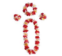 duoyif Hawaiian Necklaces, Hawaii Flower Chain, Flower Chain, Hair Band, Bracelets, Hula Lei Hawaiian Chains, Flower Chain for Cheerleading, Football, Cheering Sports Games, Beach Parties (N Red