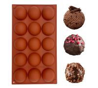 duoyif Semi-sphere Silicone Moulds, Diameter 5 cm, Hemisphere Silicone Mould for Chocolate Praline Mousse Dome Decor Cake (15 Cavities, Brown)