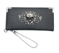 duoyif Skull Wallet, Skull Coin Purse, Punk Rock Wallet, Gothic Skull Coin Purse, PU Leather Zipper Wallet for Women Men, Black, L, Modern