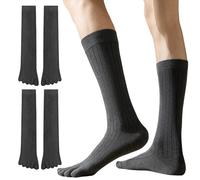 DUOYIJIN Mens Toe Socks Cotton Five Finger Socks Sports Running Business Calf Sock Striped Soft Breathable 2 Pairs UK 6-10, Grey