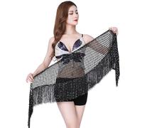 DUOYIJIN Womens Belly Dance Hip Scarf Sequins Tassel Skirt, Hollow Out Belly Dancing Skirt Wrap Fringe Hip Belt for Yoga Class Festival Performance Carnival Rave Party Dancewear (Black)