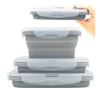 Duoyou Collapsible Silicone Lunch Bento Box, Portable Food Storage Container Outdoor Picnic Box Space Saving, Microwave, Dishwasher and Freezer Safe, 3 Pcs Set (Grey)