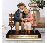 DUOYUN Personalized Growing Old Together Plaque, Custom Name/Text 2D Cartoon Desktop Ornament, Anniversary for Couples Parents Grandparents, Home Decor