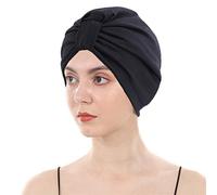 DuoZan Cotton Turbans Satin Liner Double-Layered Beanie Chemo Cap Sleep Bonnet, Z-black, One Size