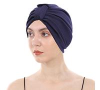 DuoZan Cotton Turbans Satin Liner Double-Layered Beanie Chemo Cap Sleep Bonnet, Z-navy, One Size