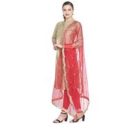 DUPATTA BAZAAR Woman's Embelli shed Red & Gold Net Dupatta Free size