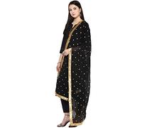 DUPATTA BAZAAR Woman's Embroidered Chiffon Dupatta Scarf Shawl Wrap Soft, Black, Free
