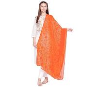 DUPATTA BAZAAR Woman's Embroidered Orange Chiffon Dupatta Free size
