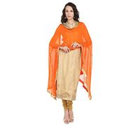 DUPATTA BAZAAR Woman's Embroidered Orange Chiffon Dupatta Free size
