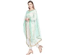 DUPATTA BAZAAR Woman's Embroidered sea Green & Gold Net Dupatta Free size