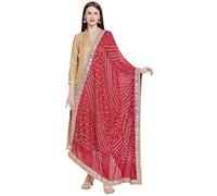 DUPATTA BAZAAR Woman's Maroon Bandhini silk Dupatta With Gotta Patti Border Free size, One Size