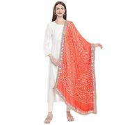 DUPATTA BAZAAR Woman's Orange Bandhini silk Dupatta With Gotta Patti Border Free size