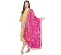 DUPATTA BAZAAR Woman's Pink Bandhini silk Dupatta With Gotta Patti Border Free size