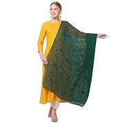 DUPATTA BAZAAR Women's Bottle Green Floral Embroidered Chiffon Dupatta Free