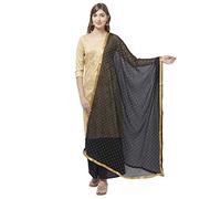 DUPATTA BAZAAR Women's Embelli shed Chiffon Dupatta Black & Gold Free size
