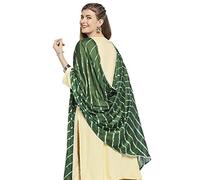 DUPATTA BAZAAR Women's Green Leharia Chinon Dupatta Free
